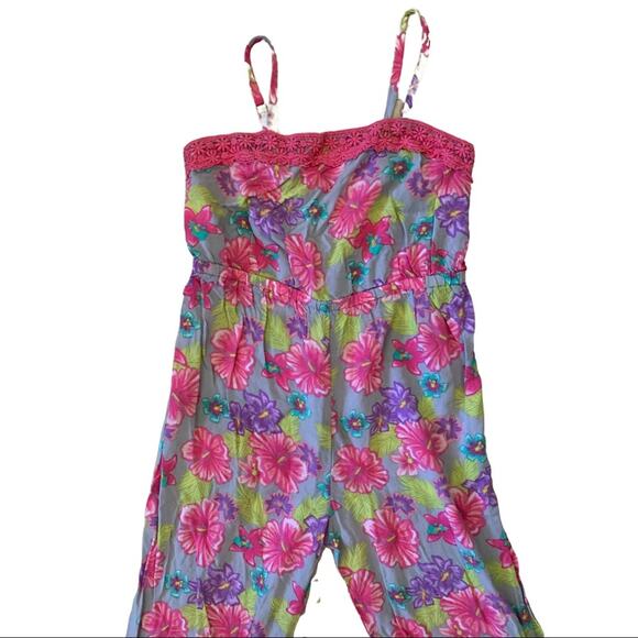 Route 66 Spaghetti Strap PInk Floral Pants Jumper Large 10/12 EUC - Picture 2 of 2
